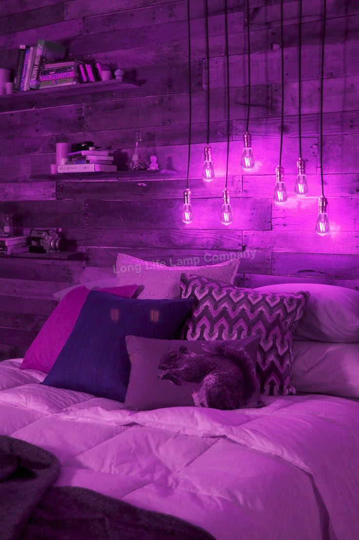 4w Purple LED Vintage Filament Light Bulb E27 Clear Glass ST58 Ambient Lighting - Energy Light Bulbs - Free delivery on all orders