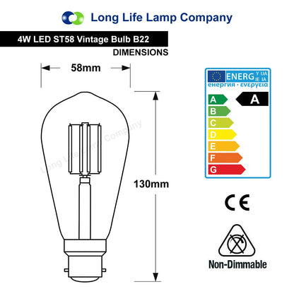 4w Red LED Vintage Filament Light Bulb B22 Clear Glass ST58 Ambient Lighting - Energy Light Bulbs - Free delivery on all orders