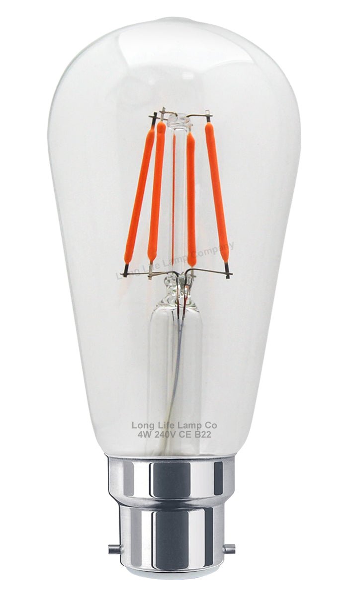 4w Red LED Vintage Filament Light Bulb B22 Clear Glass ST58 Ambient Lighting - Energy Light Bulbs - Free delivery on all orders
