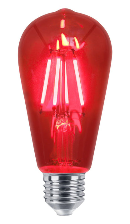 4w Red LED Vintage Filament Light Bulb E27 Clear Glass ST58 Ambient Lighting - Energy Light Bulbs - Free delivery on all orders