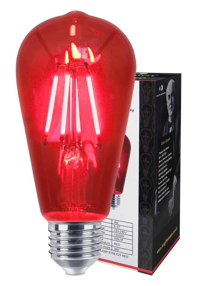 4w Red LED Vintage Filament Light Bulb E27 Clear Glass ST58 Ambient Lighting - Energy Light Bulbs - Free delivery on all orders