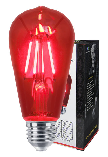 4w Red LED Vintage Filament Light Bulb E27 Clear Glass ST58 Ambient Lighting - Energy Light Bulbs - Free delivery on all orders