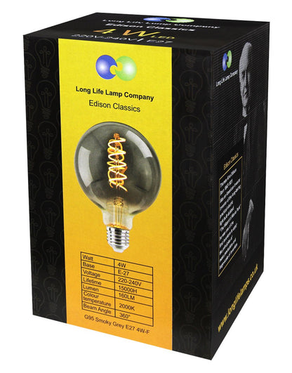 4w Vintage LED G95 Bulb E27 Spiral Filament Smoke Grey - Energy Light Bulbs - Free delivery on all orders