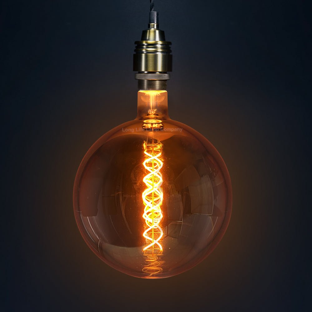 4w Vintage LED Over Sized Globe Glass Spiral Filament Bulb E27 Smoked Grey - Energy Light Bulbs - Free delivery on all orders