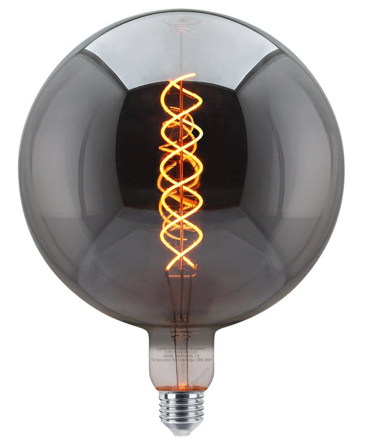 4w Vintage LED Over Sized Globe Glass Spiral Filament Bulb E27 Smoked Grey - Energy Light Bulbs - Free delivery on all orders
