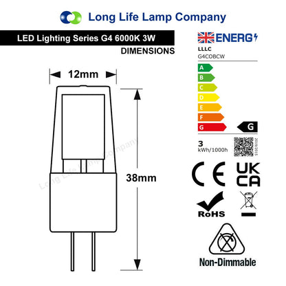 5 Pack G4 LED Bulbs 3W 12V Cool White 30W Halogen Equivalent - Free delivery on all orders