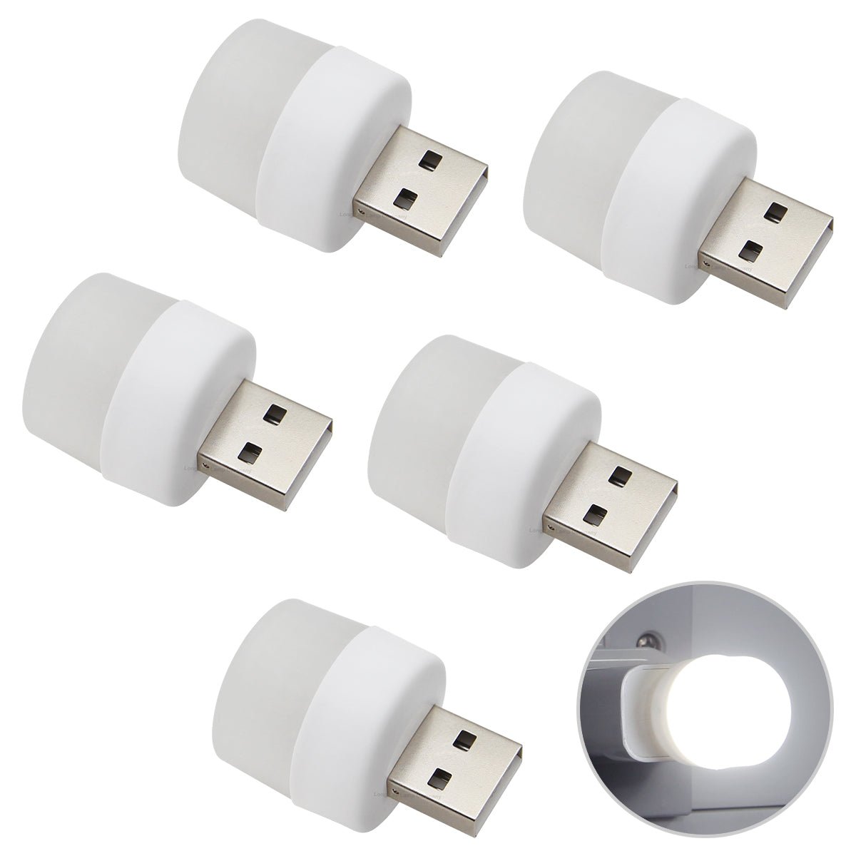 5 Pack - Mini USB Light 1w LED Night Light Cool White Bright Glow Lamp - Energy Light Bulbs - Free delivery on all orders