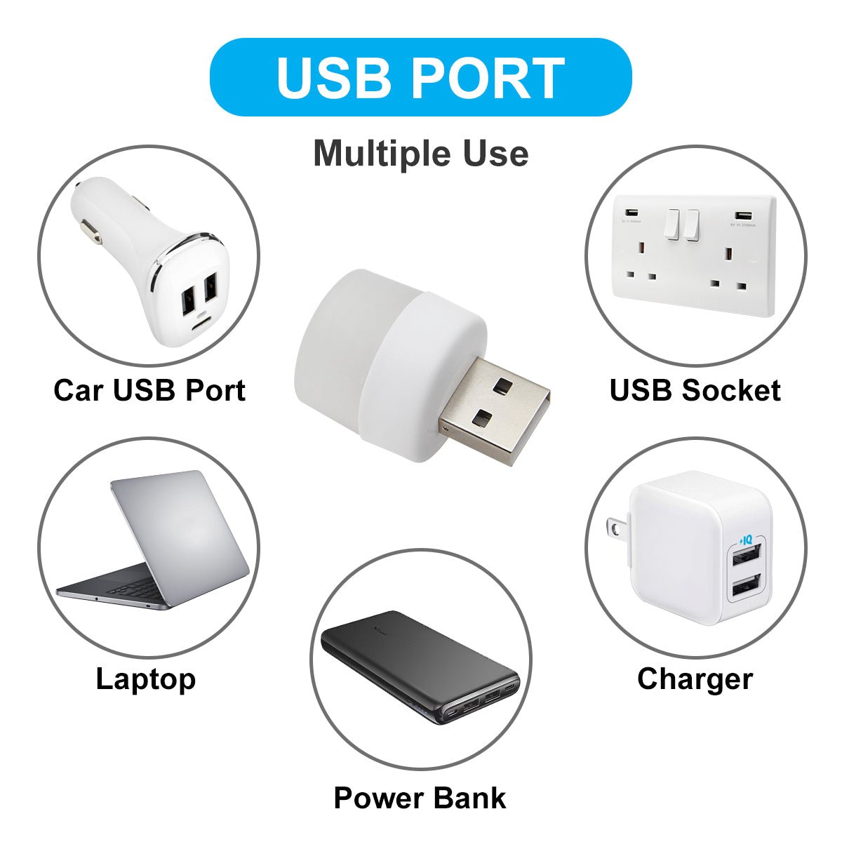 5 Pack - Mini USB Light 1w LED Night Light Cool White Bright Glow Lamp - Energy Light Bulbs - Free delivery on all orders