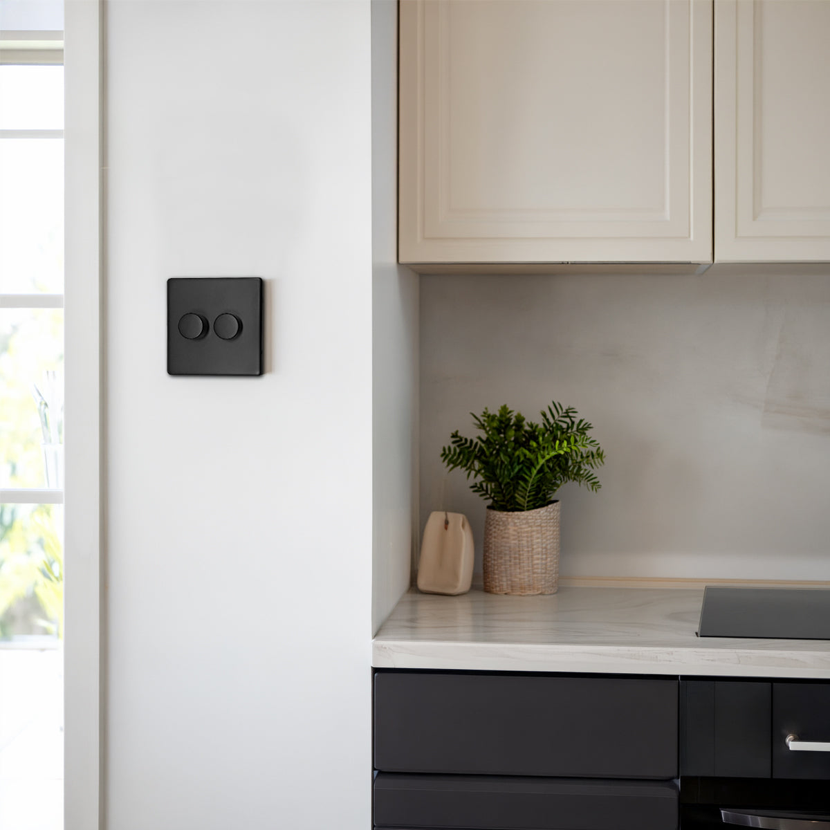 Matt Black 2 Gang 2 Way LED Dimmer Switch 2x100W Screwless BL353LED