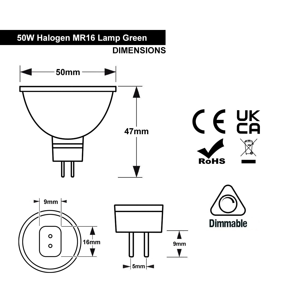 50W Green MR16 Halogen 12V Low Voltage Light Bulb - Energy Light Bulbs - Free delivery on all orders