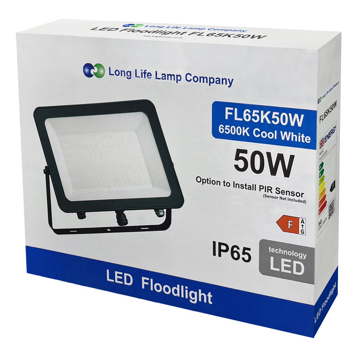 50W LED Floodlight 6500K IP65 | Optional PIR FL65K50W - Free delivery on all orders