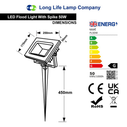 50w LED Ground Mount Flood light Spike Cool White 450mm Long Stake - Free delivery on all orders