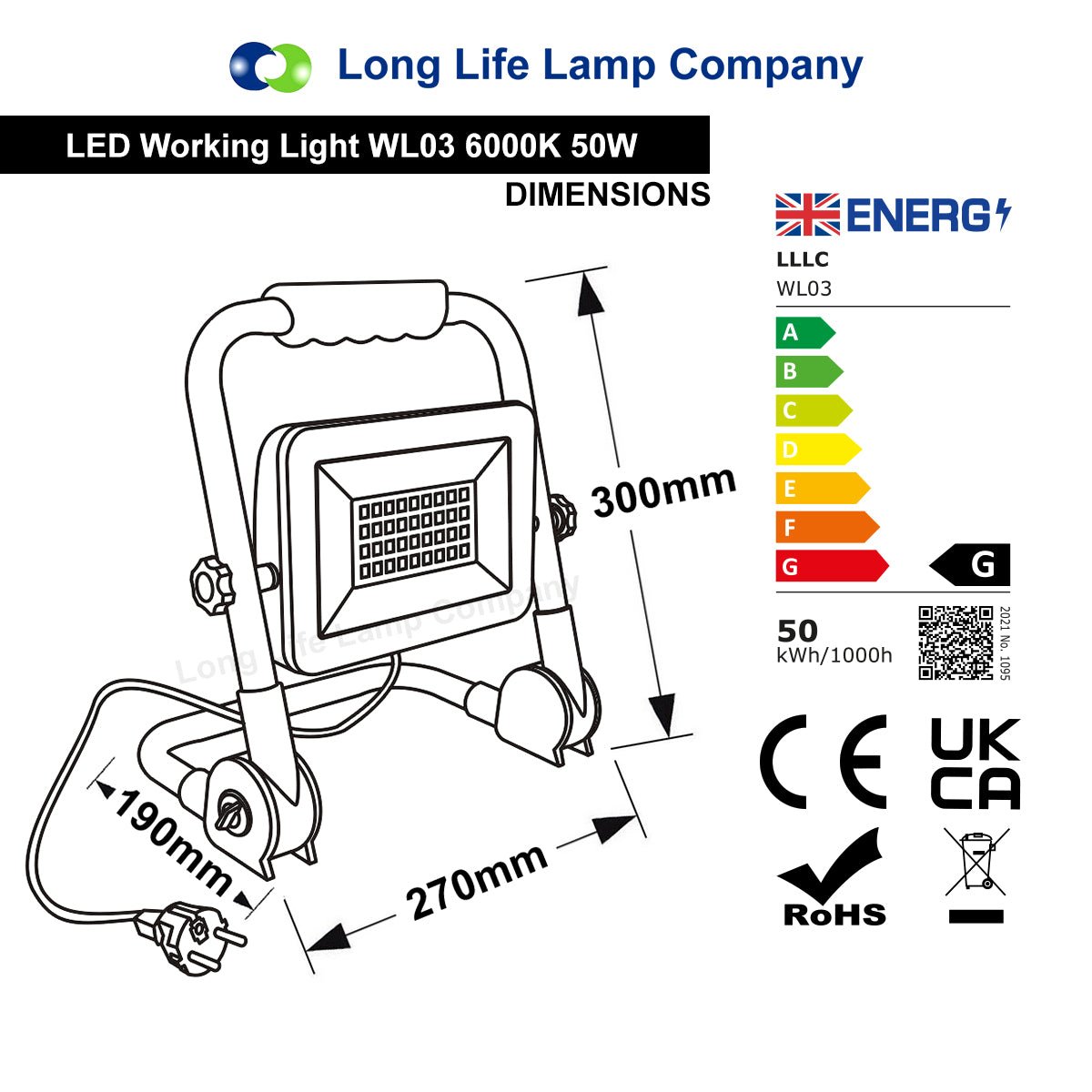 50W LED Portable Flood Work Light 240V IP65 6000K - Energy Light Bulbs - Free delivery on all orders