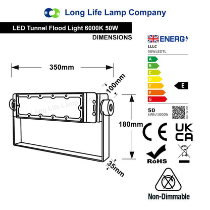 50w LED Tunnel Light High Brightness Security Flood Light IP65 6000K - Energy Light Bulbs - Free delivery on all orders