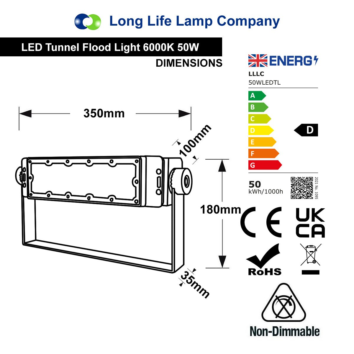50w LED Tunnel Light High Brightness Security Flood Light IP65 6000K 50WLEDTL - Free delivery on all orders