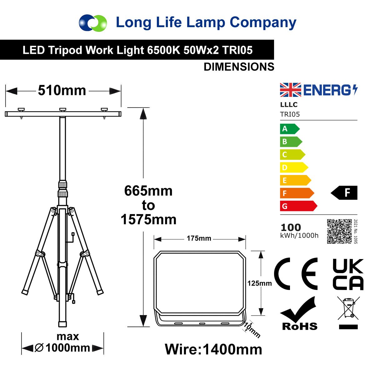 50W LED Twin Floodlight Tripod Stand Job Site IP65 6500K - Energy Light Bulbs - Free delivery on all orders