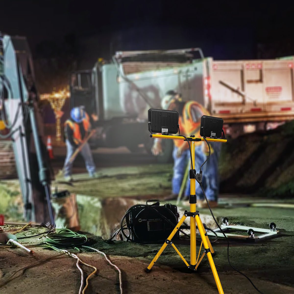 50W LED Twin Floodlight Tripod Stand Job Site IP65 6500K - Energy Light Bulbs - Free delivery on all orders