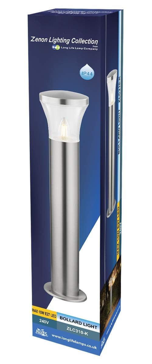 Modern LED Bollard Light Stainless ZLC310K with Warm White 5w E27 Clear Candle - Free delivery on all orders