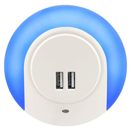 1w Blue LED Night Light 2 USB Ports Automatic Sensor Dusk To Dawn A78B