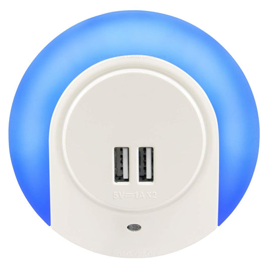 1w Blue LED Night Light 2 USB Ports Automatic Sensor Dusk To Dawn A78B