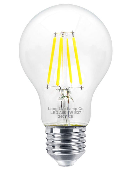 A60 4w LED Filament Light Bulb Cool White E27 Edison Screw Clear Glass