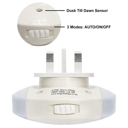 1w Warm White LED Night Light 2 USB Ports Automatic Sensor Dusk To Dawn A78B - Free delivery on all orders