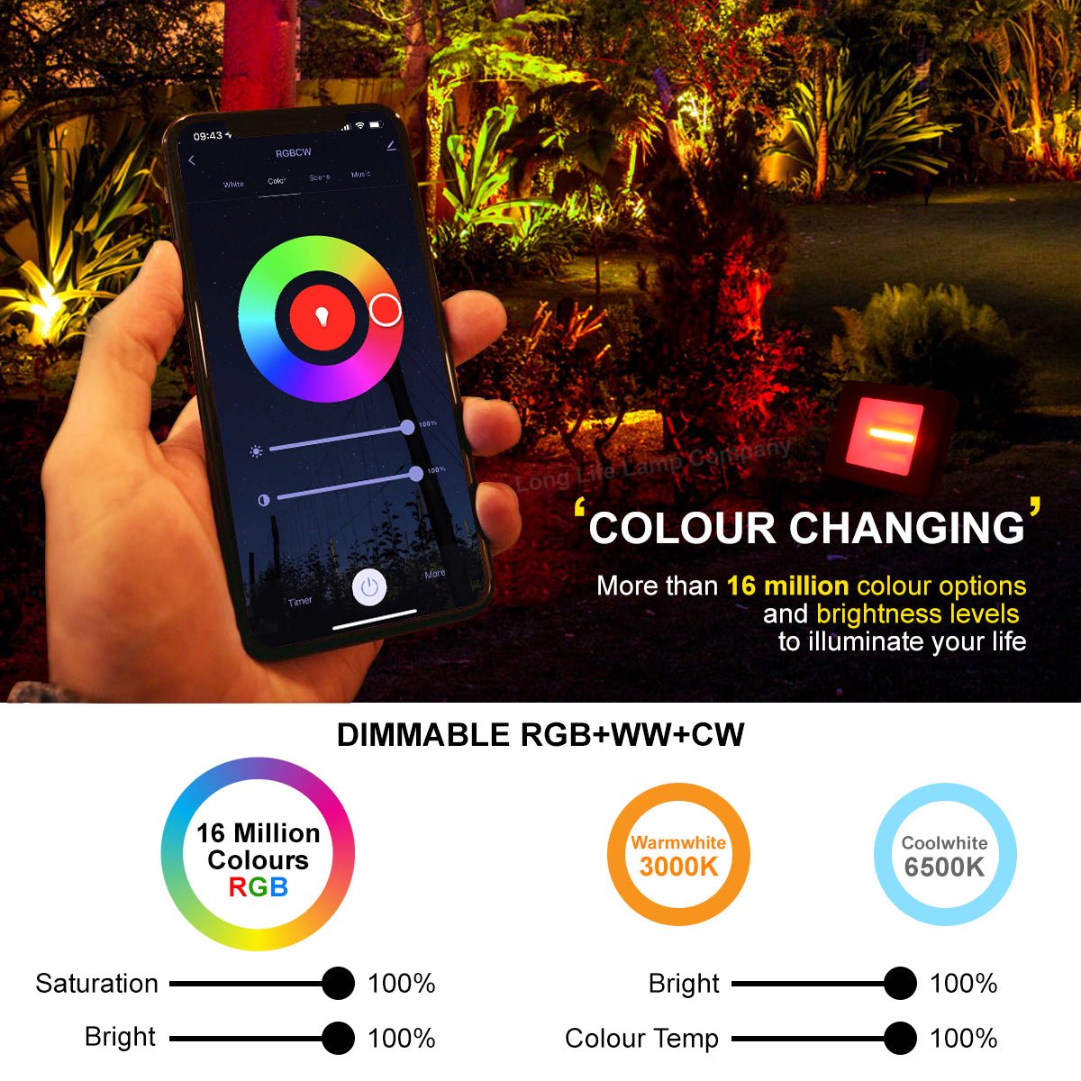 55W LED RGB Flood Lights WiFi Smart Colour Changing IP65 Outdoor Waterproof App Controlled FL05 - Energy Light Bulbs - Free delivery on all orders