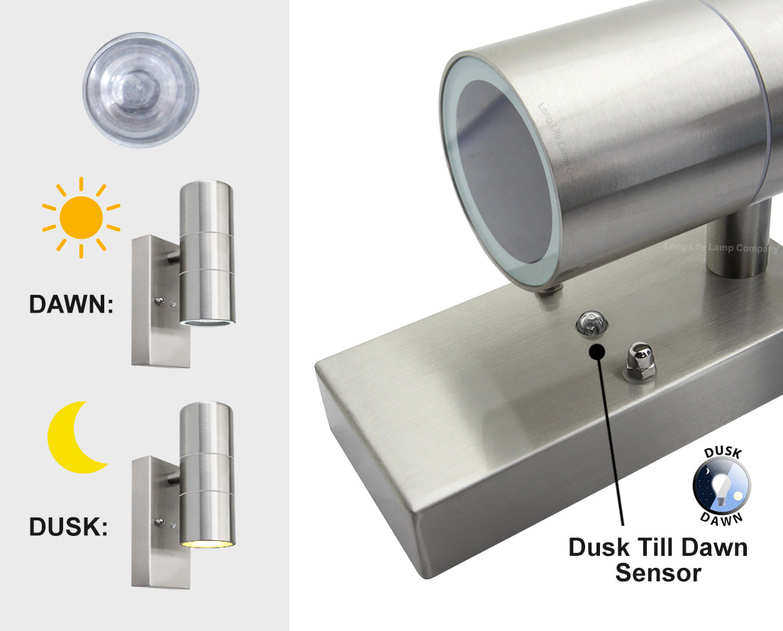 Outdoor Up Down Wall Light Dusk Till Dawn Sensor Stainless Steel Finish ZLC0203DTD
