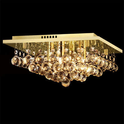 Modern Square Chandelier Crystal Droplets Gold Effect Base 4x3w G9 - Free delivery on all orders