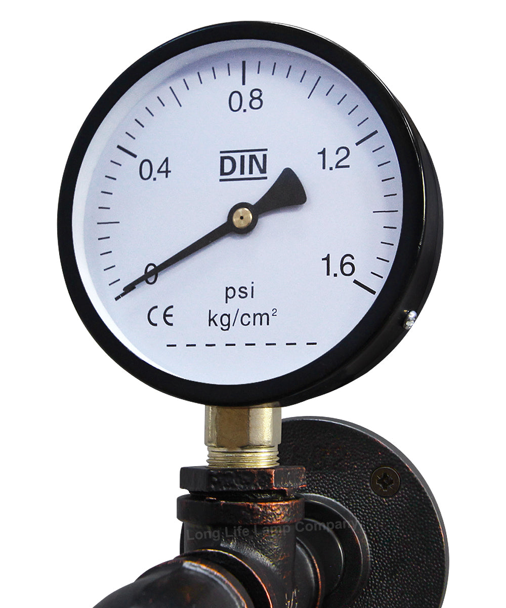 Industrial Water Pipe Wall Light with Pressure Gauge