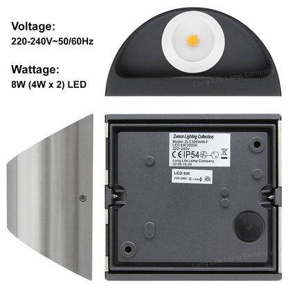 8W LED Outdoor Wall Light Warm White Stainless Steel IP54