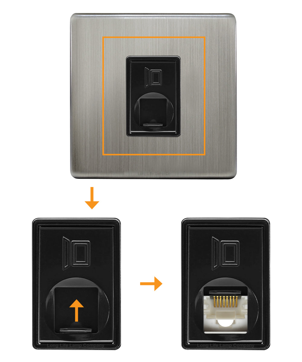 Cat5 Ethernet Wall Plate RJ45 1 Gang Brushed Chrome Data Socket