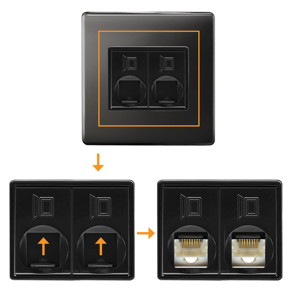 2 Gang Double Ethernet Port Data Socket CAT 5 Wall Plate Black Nickel Polished N443GME - Free delivery on all orders