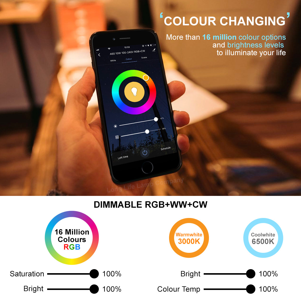 10W B22 LED Smart WiFi Light Bulb Colour Changing Mood Lamp