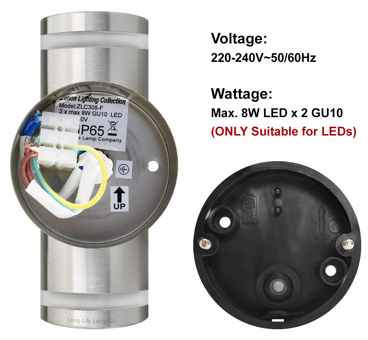 2 x Outdoor Double Wall Lights Stainless Steel GU10 Fitment - Free delivery on all orders