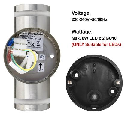 2 x Outdoor Double Wall Lights Stainless Steel GU10 Fitment - Free delivery on all orders