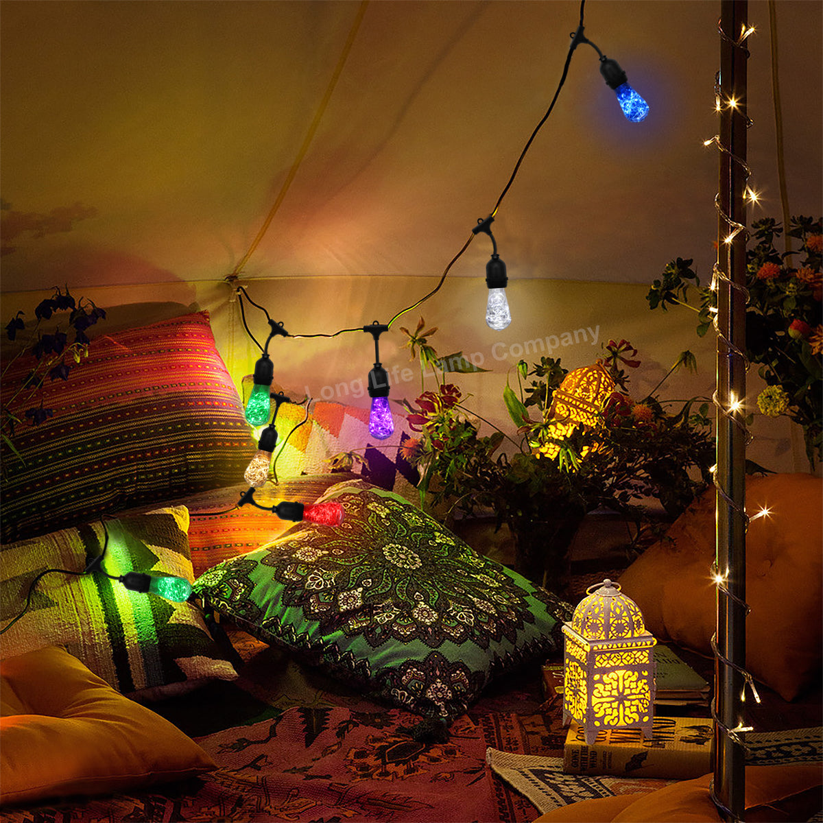 10 Bulb 10M Outdoor LED Festoon String Lights Fairy Coloured Vintage Bulbs