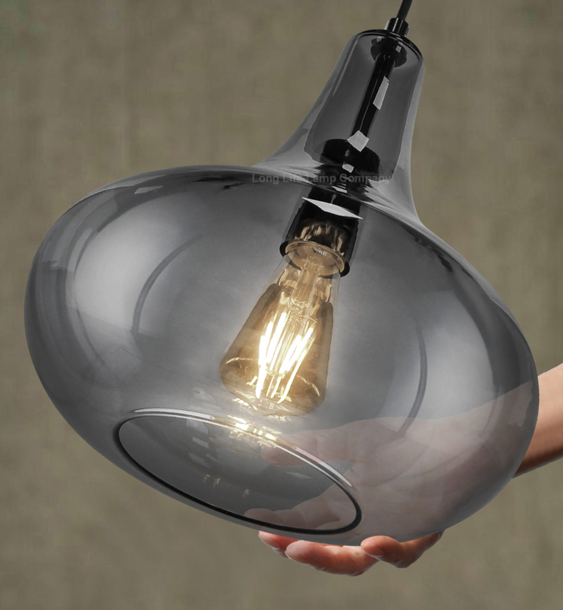 Modern Ceiling Glass Pendant Light Smoked Grey Tear Drop Dome Lamp Shade M0240 - Free delivery on all orders