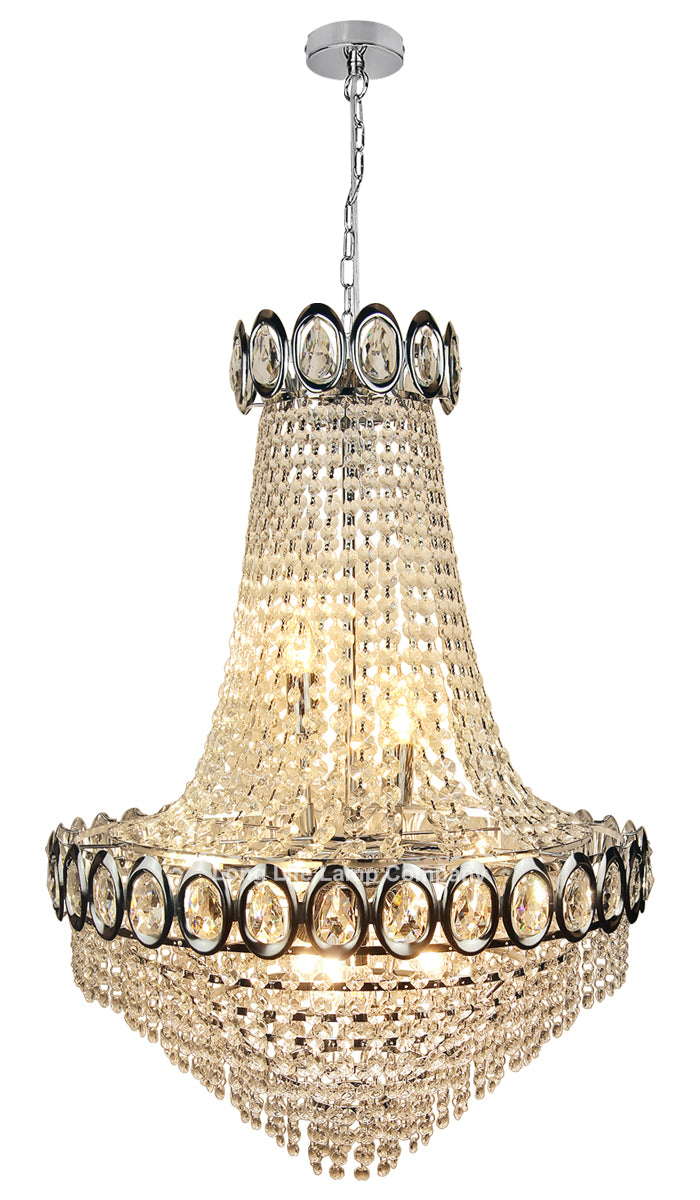 Large Ceiling Crystal Pendant Chandelier Suspended Chrome Frame Cascading Droplets