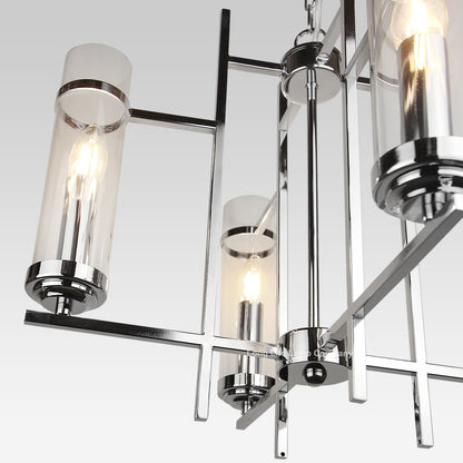 4 Light Chrome Lantern Pendant Glass Ceiling Light