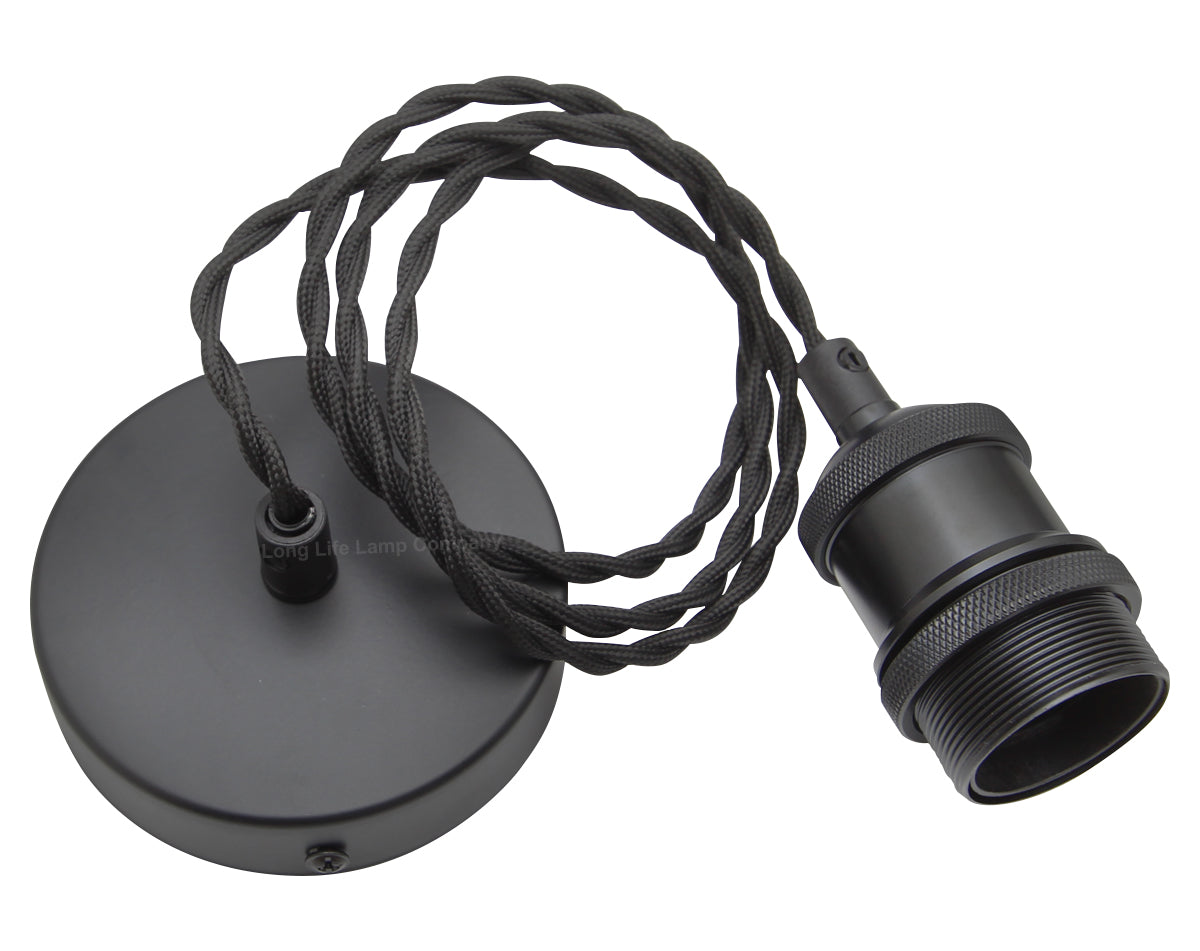 Industrial Vintage Ceiling Pendant Lamp Holder Matte Black E27 Fitting H3065