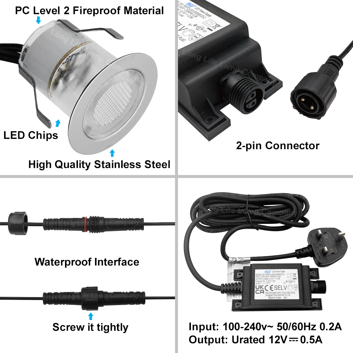 IP68 Outdoor LED Decking Lights 30mm Round Blue 10 Kit DEC10BL