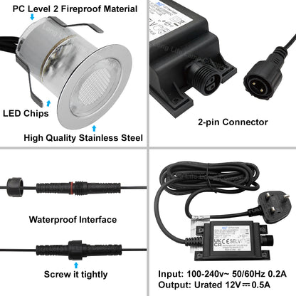 IP68 Outdoor LED Decking Lights 30mm Round Blue 10 Kit DEC10BL