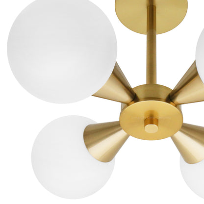Antique Brass Ceiling Pendant Light with 4 Opal Globe Frosted Glass Lamp Shades