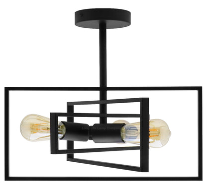 Modern Rectangular Black Ceiling Pendant Light 3 Light Semi Flush