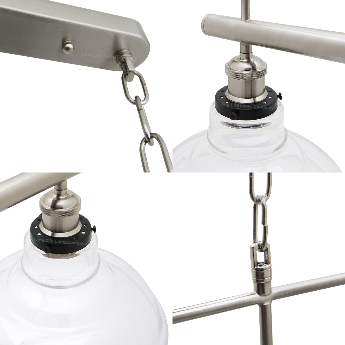 Industrial Ceiling Brush Chrome Bar 2 Clear Glass Lamp Shade Pendant Light