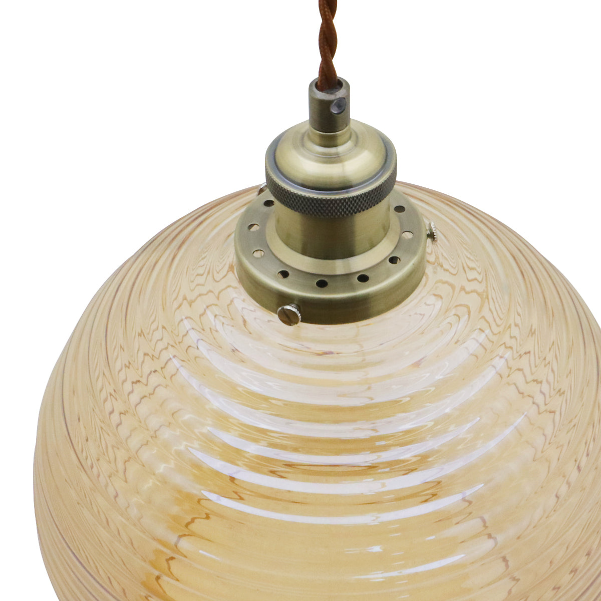 Modern Vintage Smoked Gold Ribbed Glass Globe Ceiling Pendant Lamp Shade