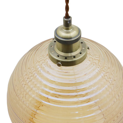 Modern Vintage Smoked Gold Ribbed Glass Globe Ceiling Pendant Lamp Shade