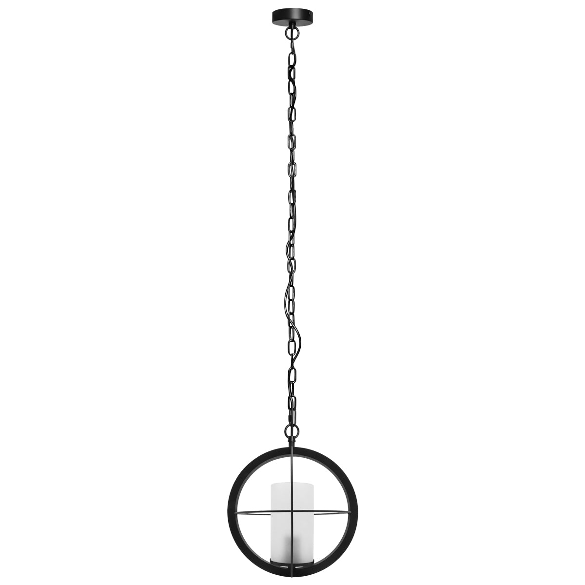 Industrial 3 Ring Ceiling Pendant Light Black Metal Chain Suspended Frosted Glass Lamp Shade