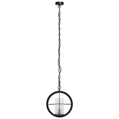 Industrial 3 Ring Ceiling Pendant Light Black Metal Chain Suspended Frosted Glass Lamp Shade